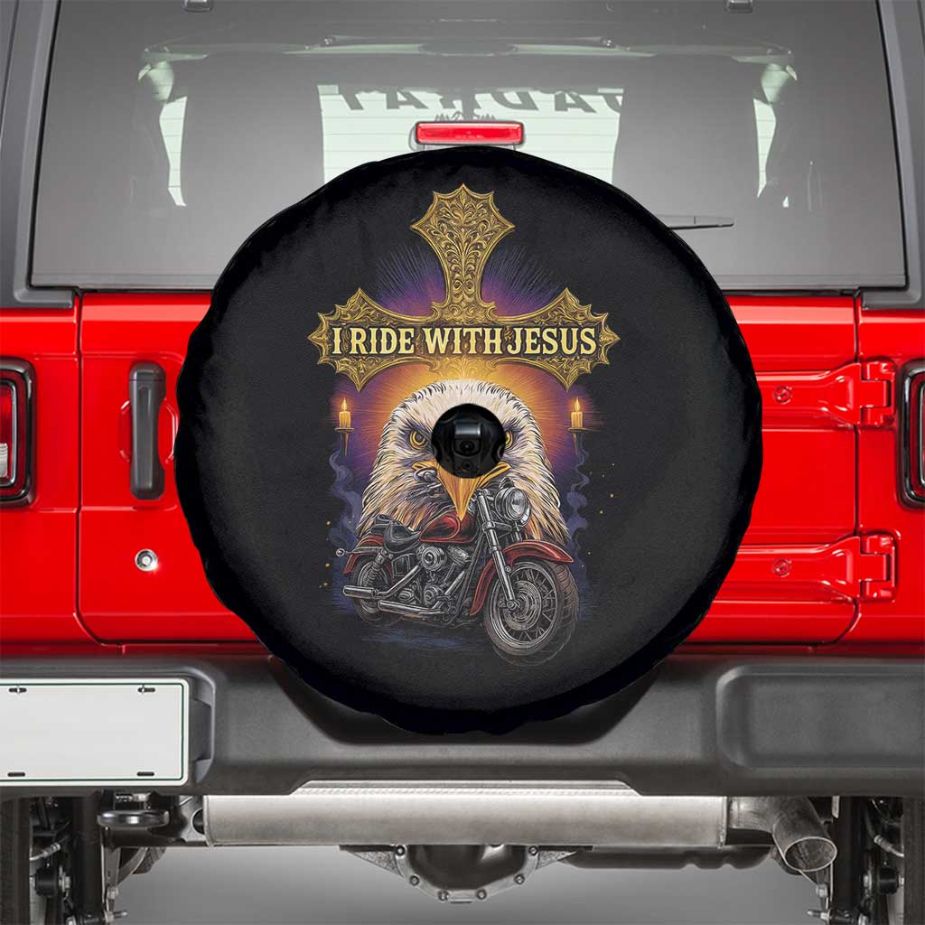 Christian Biker I Ride With Jesus Spare Tire Cover Religious Faith Motorcycle Rider Eagle TS11 Black Print Your Wear