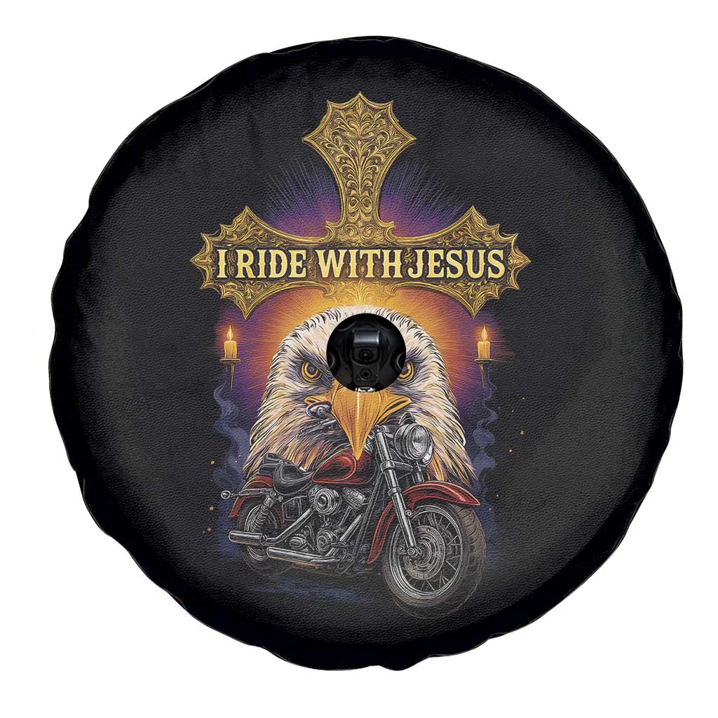 Christian Biker I Ride With Jesus Spare Tire Cover Religious Faith Motorcycle Rider Eagle TS11 Print Your Wear