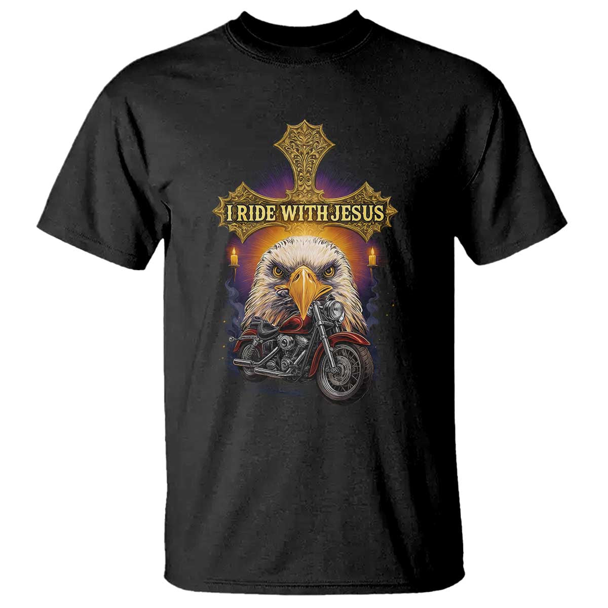 Christian Biker I Ride With Jesus T Shirt Religious Faith Motorcycle Rider Eagle TS11 Black Print Your Wear