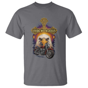 Christian Biker I Ride With Jesus T Shirt Religious Faith Motorcycle Rider Eagle TS11 Charcoal Print Your Wear