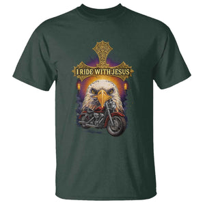 Christian Biker I Ride With Jesus T Shirt Religious Faith Motorcycle Rider Eagle TS11 Dark Forest Green Print Your Wear