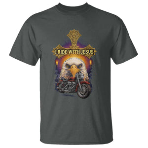 Christian Biker I Ride With Jesus T Shirt Religious Faith Motorcycle Rider Eagle TS11 Dark Heather Print Your Wear