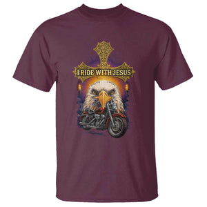Christian Biker I Ride With Jesus T Shirt Religious Faith Motorcycle Rider Eagle TS11 Maroon Print Your Wear