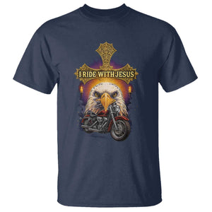 Christian Biker I Ride With Jesus T Shirt Religious Faith Motorcycle Rider Eagle TS11 Navy Print Your Wear
