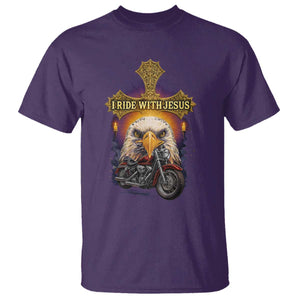 Christian Biker I Ride With Jesus T Shirt Religious Faith Motorcycle Rider Eagle TS11 Purple Print Your Wear