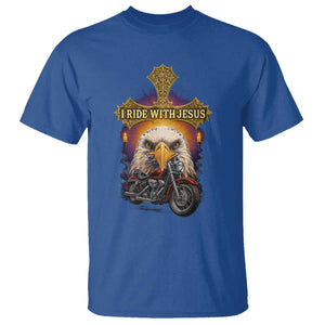 Christian Biker I Ride With Jesus T Shirt Religious Faith Motorcycle Rider Eagle TS11 Royal Blue Print Your Wear