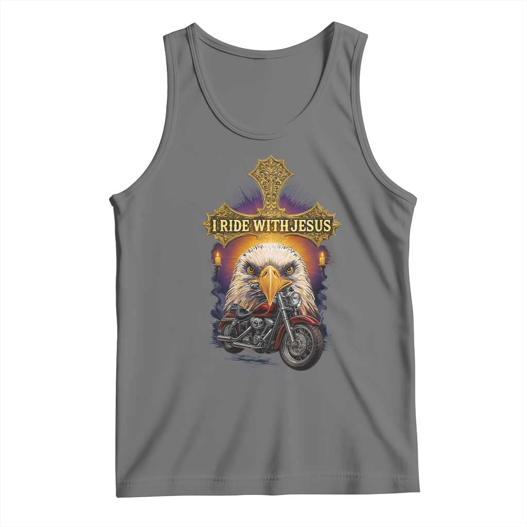 Christian Biker I Ride With Jesus Tank Top Religious Faith Motorcycle Rider Eagle TS11 Black Heather Print Your Wear