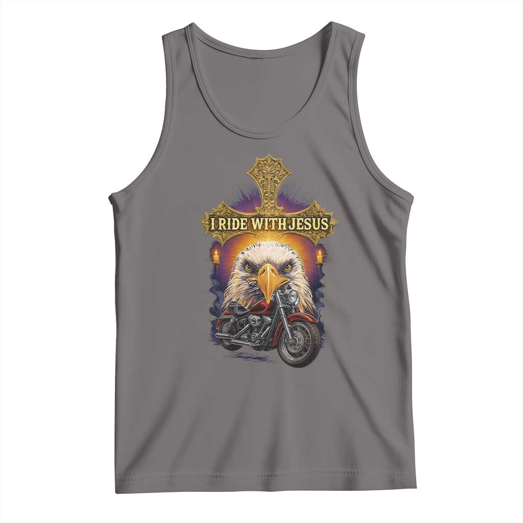 Christian Biker I Ride With Jesus Tank Top Religious Faith Motorcycle Rider Eagle TS11 Deep Heather Print Your Wear