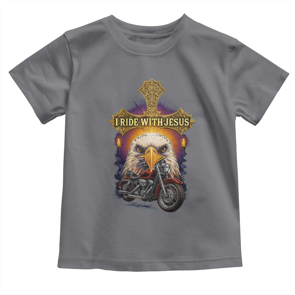 Christian Biker I Ride With Jesus Toddler T Shirt Religious Faith Motorcycle Rider Eagle TS11 Charcoal Print Your Wear