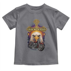 Christian Biker I Ride With Jesus Toddler T Shirt Religious Faith Motorcycle Rider Eagle TS11 Charcoal Print Your Wear