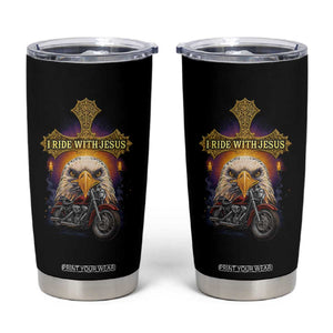 Christian Biker I Ride With Jesus Tumbler Cup Religious Faith Motorcycle Rider Eagle TS11 Black Print Your Wear