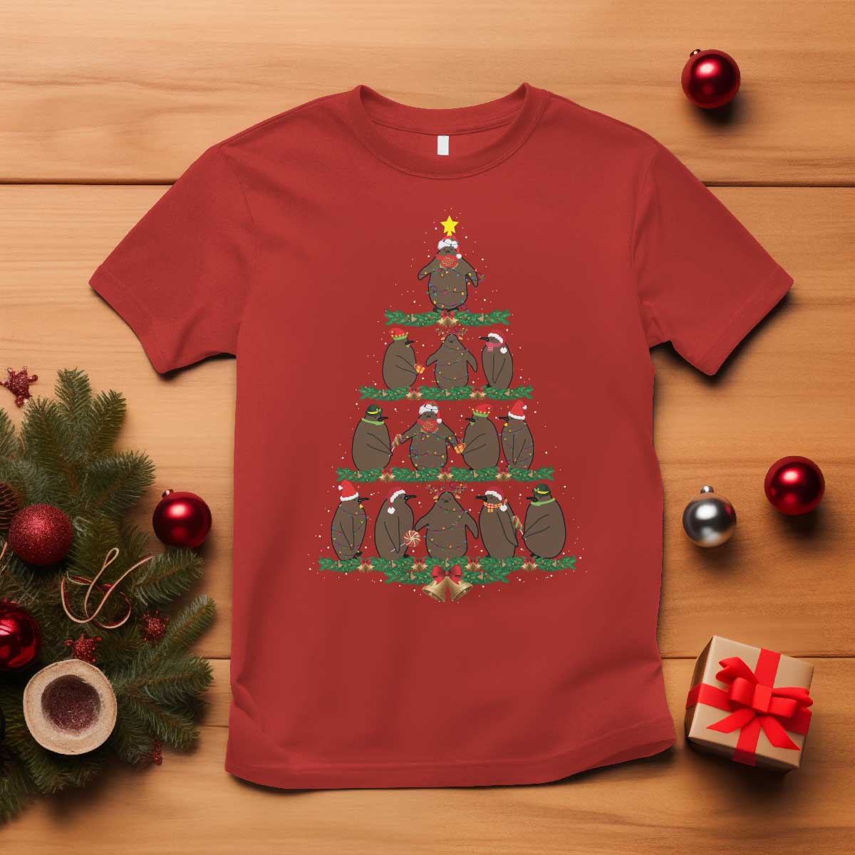 Funny Pesto Christmas Penguin Christmas Tree T Shirt TS11 Red Print Your Wear