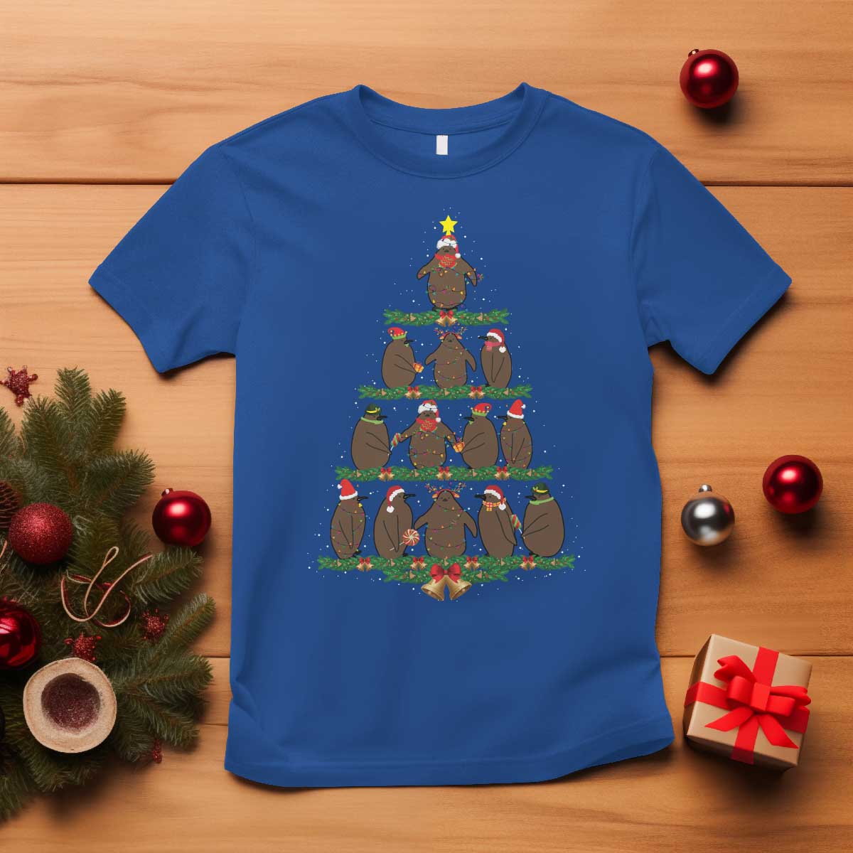 Funny Pesto Christmas Penguin Christmas Tree T Shirt TS11 Royal Blue Print Your Wear