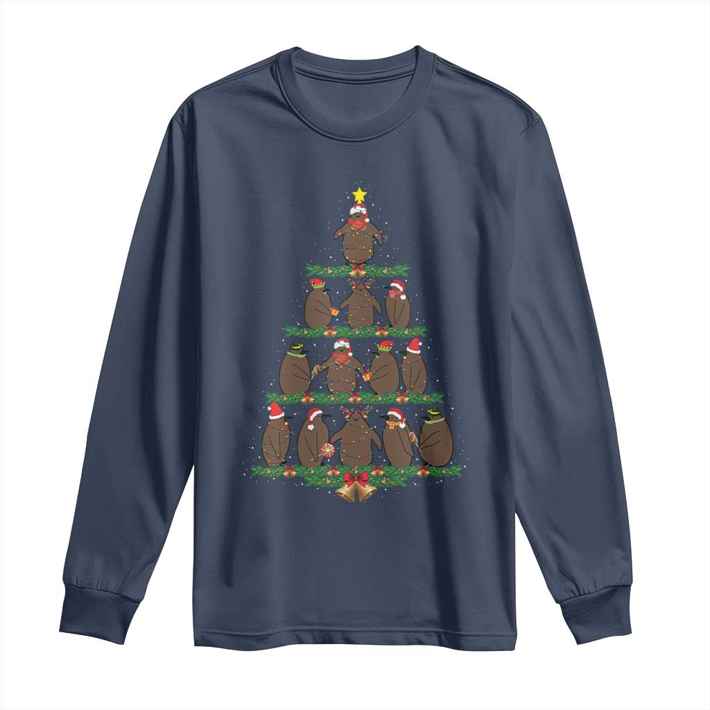 Funny Pesto Christmas Penguin Christmas Tree Long Sleeve Shirt TS11 Navy Print Your Wear