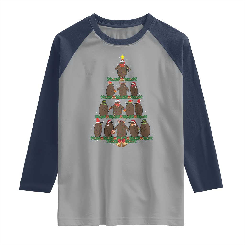Funny Pesto Christmas Penguin Christmas Tree Raglan Shirt TS11 Sport Gray Navy Print Your Wear