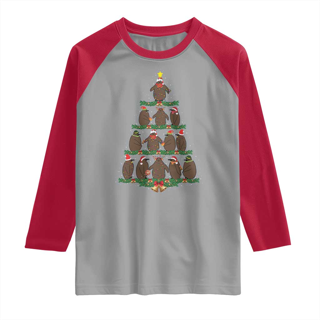 Funny Pesto Christmas Penguin Christmas Tree Raglan Shirt TS11 Sport Gray Red Print Your Wear