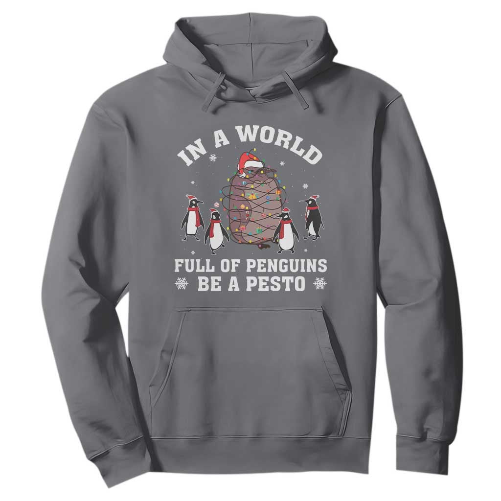 Funny Pesto Christmas Penguin Hoodie In A World Full Of Penguins Be A Pesto Xmas Santa Hat TS11 Charcoal Print Your Wear