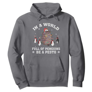 Funny Pesto Christmas Penguin Hoodie In A World Full Of Penguins Be A Pesto Xmas Santa Hat TS11 Charcoal Print Your Wear