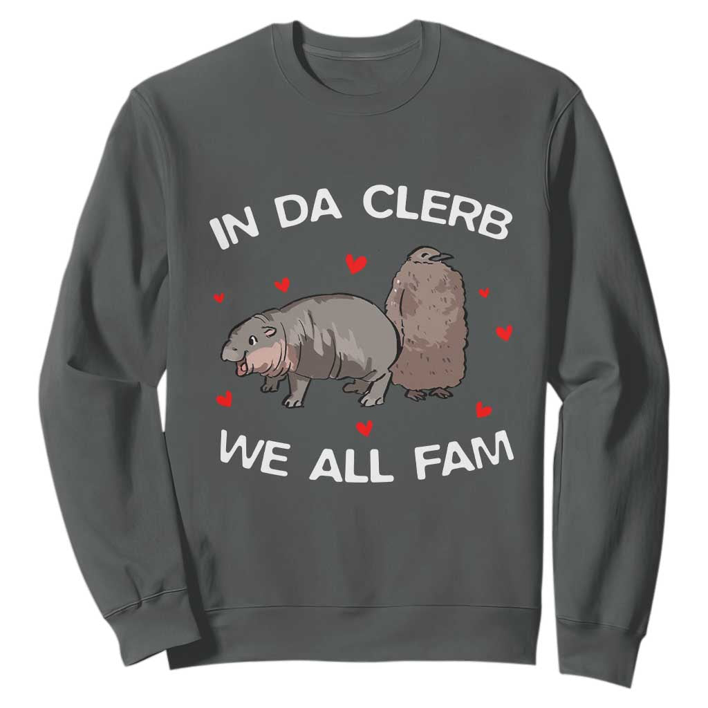 Funny Moo Deng Pesto Penguin Sweatshirt In Da Clerb We All Fam Hearts TS11 Dark Heather Print Your Wear