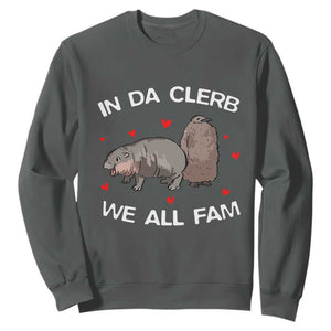 Funny Moo Deng Pesto Penguin Sweatshirt In Da Clerb We All Fam Hearts TS11 Dark Heather Print Your Wear