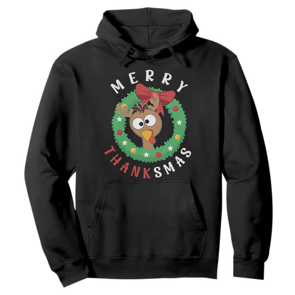 Funny Thanksgiving Christmas Hoodie Merry Thanksmas Turkey Reindeer Antler TS11 Black Print Your Wear
