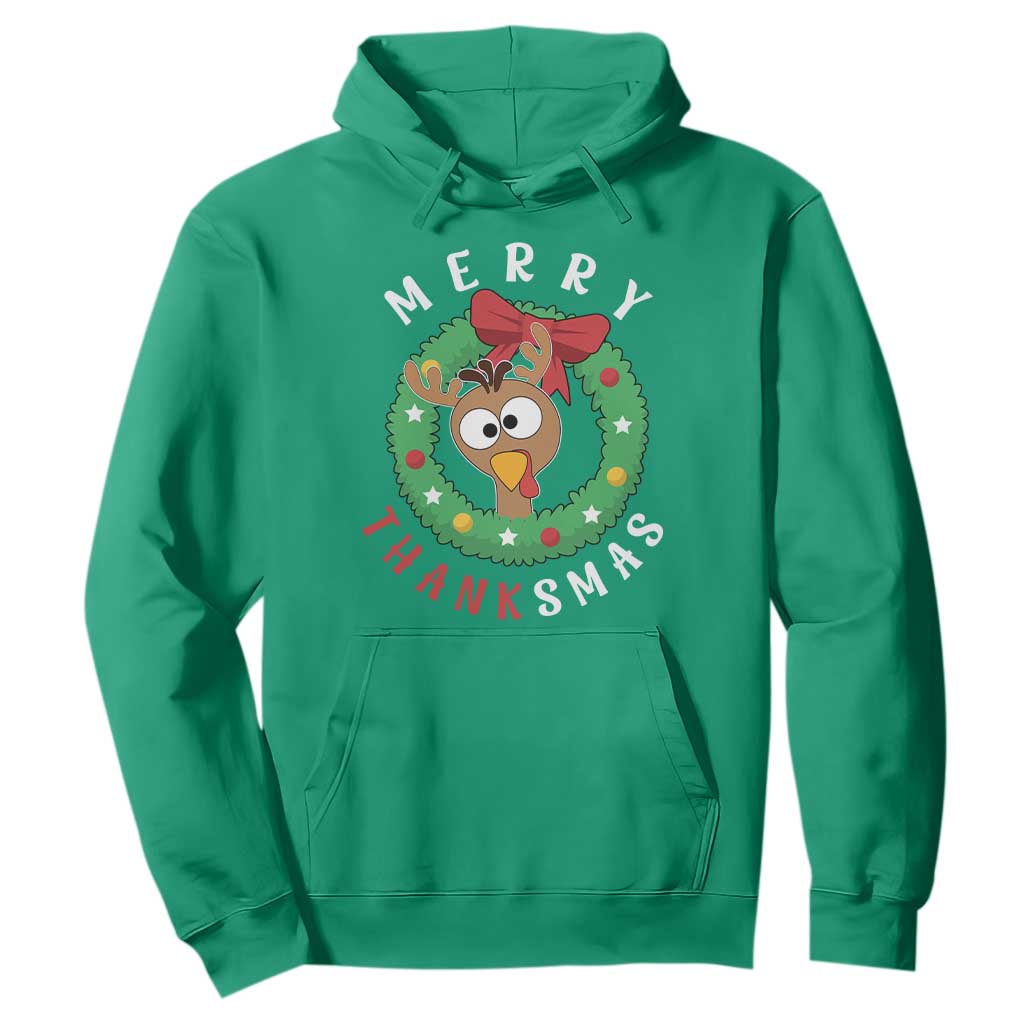 Funny Thanksgiving Christmas Hoodie Merry Thanksmas Turkey Reindeer Antler TS11 Irish Green Print Your Wear