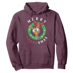 Funny Thanksgiving Christmas Hoodie Merry Thanksmas Turkey Reindeer Antler TS11 Maroon Print Your Wear
