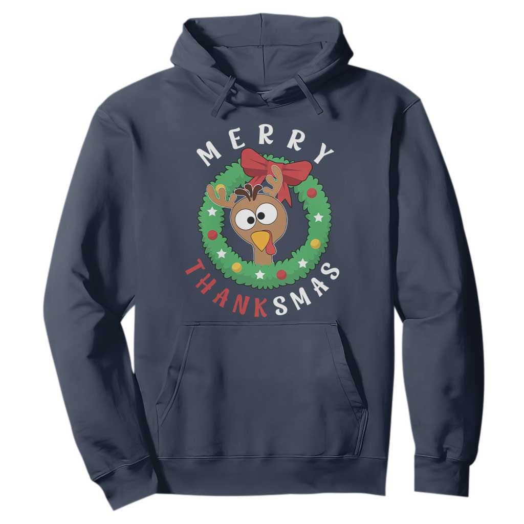 Funny Thanksgiving Christmas Hoodie Merry Thanksmas Turkey Reindeer Antler TS11 Navy Print Your Wear