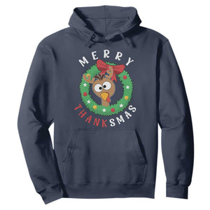 Funny Thanksgiving Christmas Hoodie Merry Thanksmas Turkey Reindeer Antler TS11 Navy Print Your Wear