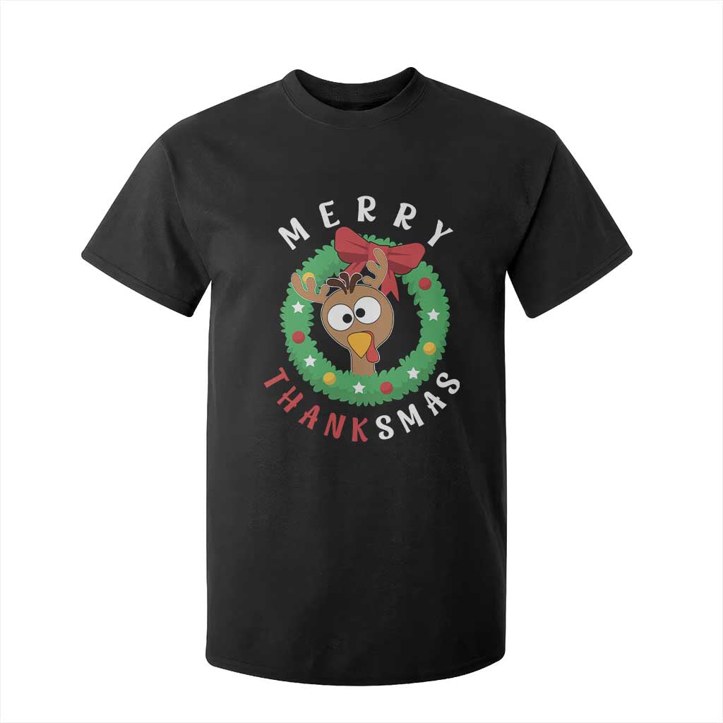 Funny Thanksgiving Christmas T Shirt For Kid Merry Thanksmas Turkey Reindeer Antler TS11 Black Print Your Wear