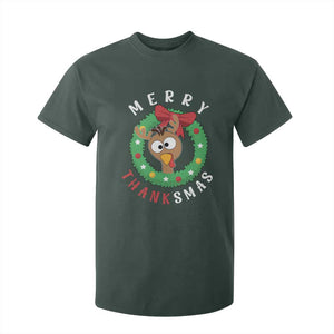 Funny Thanksgiving Christmas T Shirt For Kid Merry Thanksmas Turkey Reindeer Antler TS11 Dark Forest Green Print Your Wear