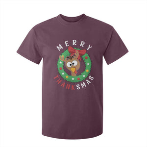 Funny Thanksgiving Christmas T Shirt For Kid Merry Thanksmas Turkey Reindeer Antler TS11 Maroon Print Your Wear