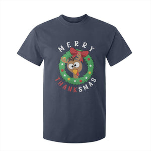 Funny Thanksgiving Christmas T Shirt For Kid Merry Thanksmas Turkey Reindeer Antler TS11 Navy Print Your Wear