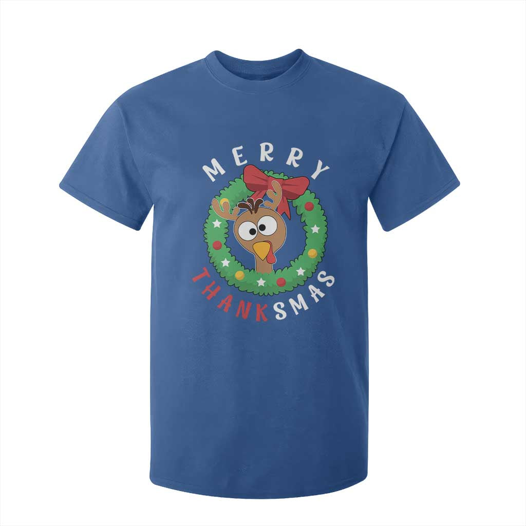 Funny Thanksgiving Christmas T Shirt For Kid Merry Thanksmas Turkey Reindeer Antler TS11 Royal Blue Print Your Wear
