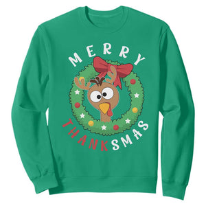 Funny Thanksgiving Christmas Sweatshirt Merry Thanksmas Turkey Reindeer Antler TS11 Irish Green Print Your Wear