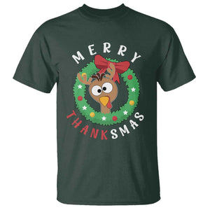Funny Thanksgiving Christmas T Shirt Merry Thanksmas Turkey Reindeer Antler TS11 Dark Forest Green Print Your Wear