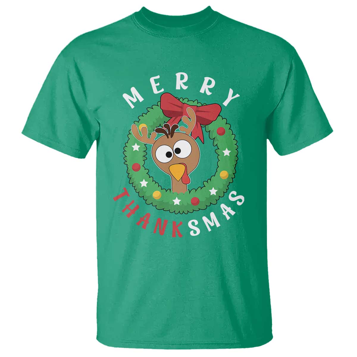 Funny Thanksgiving Christmas T Shirt Merry Thanksmas Turkey Reindeer Antler TS11 Irish Green Print Your Wear