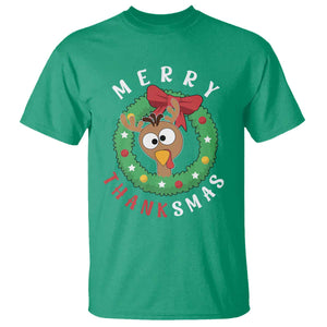 Funny Thanksgiving Christmas T Shirt Merry Thanksmas Turkey Reindeer Antler TS11 Irish Green Print Your Wear