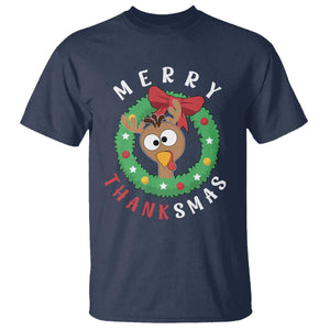 Funny Thanksgiving Christmas T Shirt Merry Thanksmas Turkey Reindeer Antler TS11 Navy Print Your Wear