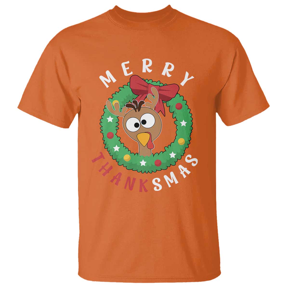 Funny Thanksgiving Christmas T Shirt Merry Thanksmas Turkey Reindeer Antler TS11 Orange Print Your Wear