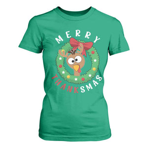 Funny Thanksgiving Christmas T Shirt For Women Merry Thanksmas Turkey Reindeer Antler TS11 Irish Green Print Your Wear