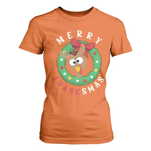 Funny Thanksgiving Christmas T Shirt For Women Merry Thanksmas Turkey Reindeer Antler TS11 Orange Print Your Wear