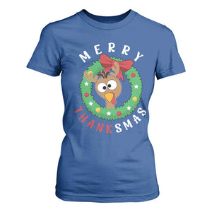 Funny Thanksgiving Christmas T Shirt For Women Merry Thanksmas Turkey Reindeer Antler TS11 Royal Blue Print Your Wear