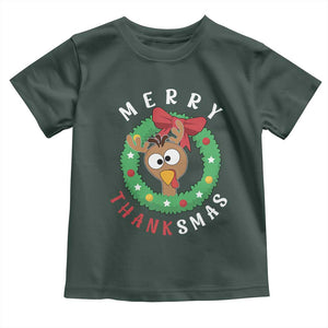Funny Thanksgiving Christmas Toddler T Shirt Merry Thanksmas Turkey Reindeer Antler TS11 Dark Forest Green Print Your Wear