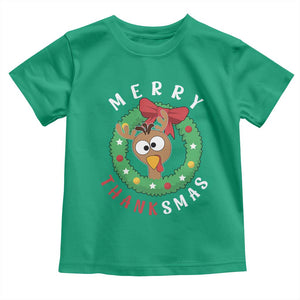Funny Thanksgiving Christmas Toddler T Shirt Merry Thanksmas Turkey Reindeer Antler TS11 Irish Green Print Your Wear