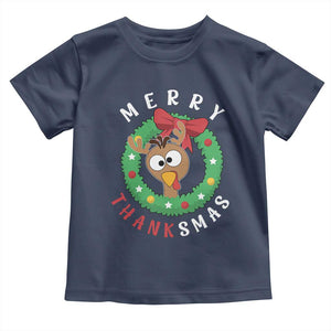 Funny Thanksgiving Christmas Toddler T Shirt Merry Thanksmas Turkey Reindeer Antler TS11 Navy Print Your Wear