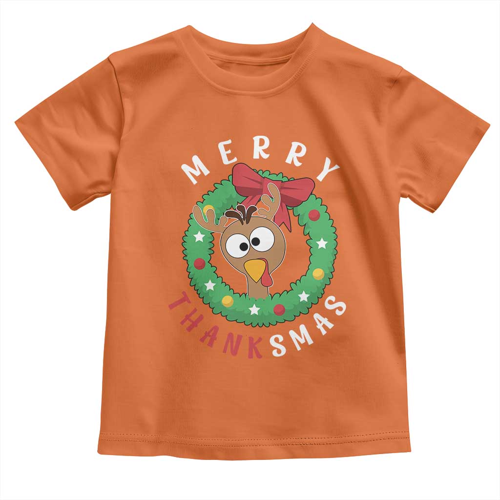 Funny Thanksgiving Christmas Toddler T Shirt Merry Thanksmas Turkey Reindeer Antler TS11 Orange Print Your Wear