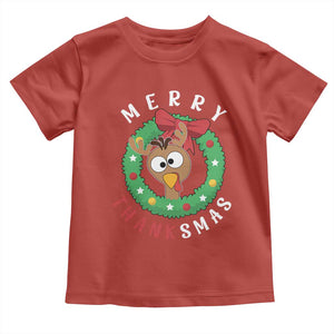 Funny Thanksgiving Christmas Toddler T Shirt Merry Thanksmas Turkey Reindeer Antler TS11 Red Print Your Wear