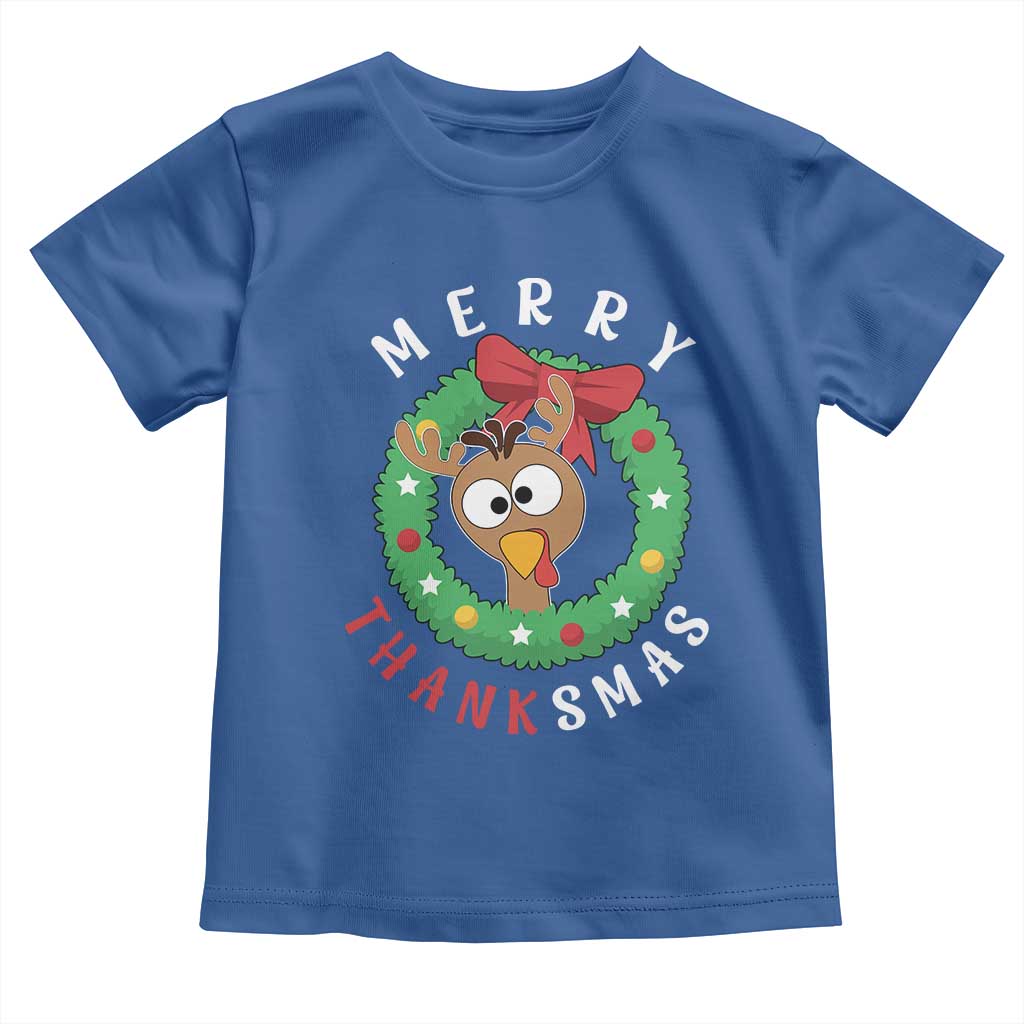 Funny Thanksgiving Christmas Toddler T Shirt Merry Thanksmas Turkey Reindeer Antler TS11 Royal Blue Print Your Wear