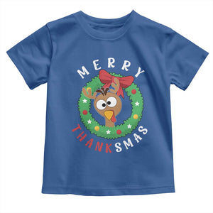 Funny Thanksgiving Christmas Toddler T Shirt Merry Thanksmas Turkey Reindeer Antler TS11 Royal Blue Print Your Wear